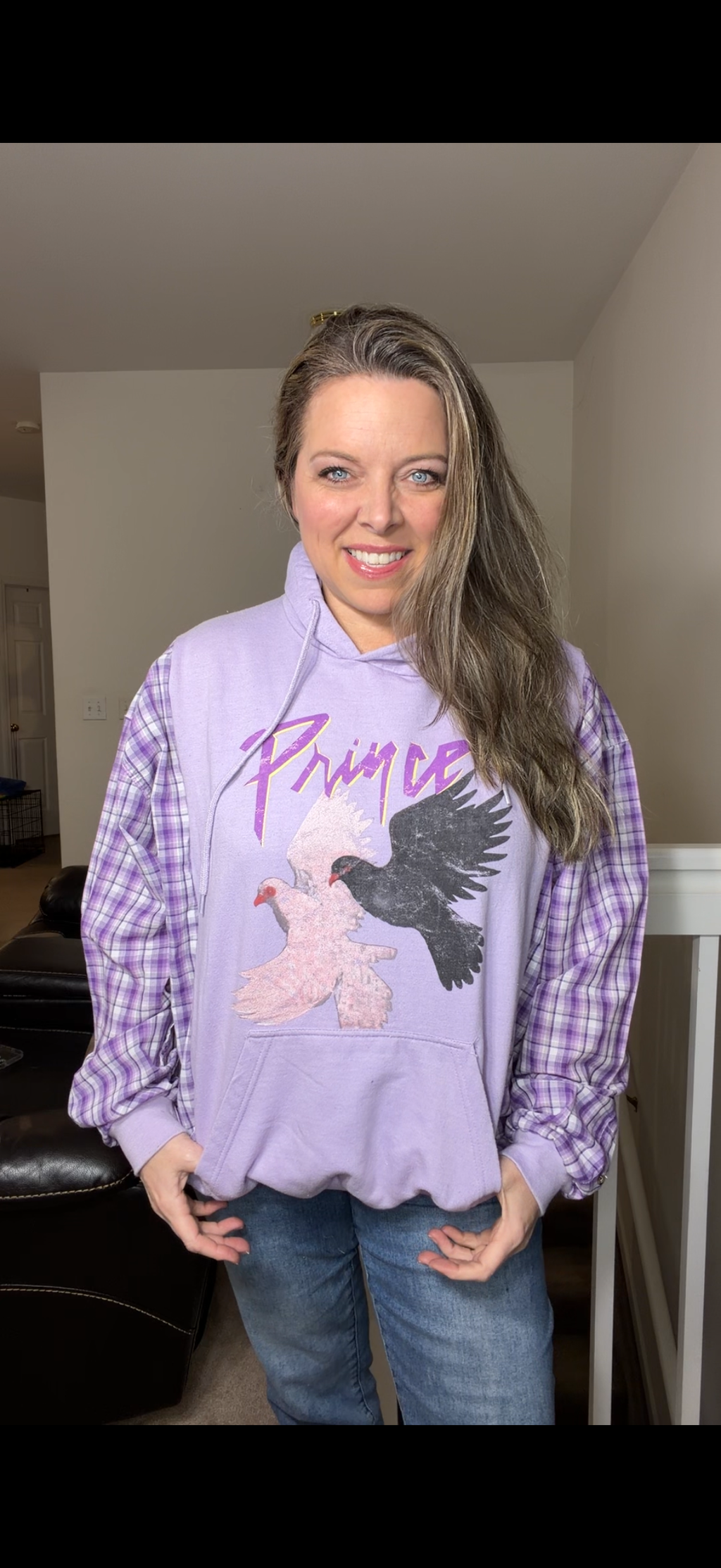 Upcycled Prince - women's medium/large midweight sweatshirt with thin cotton sleeves