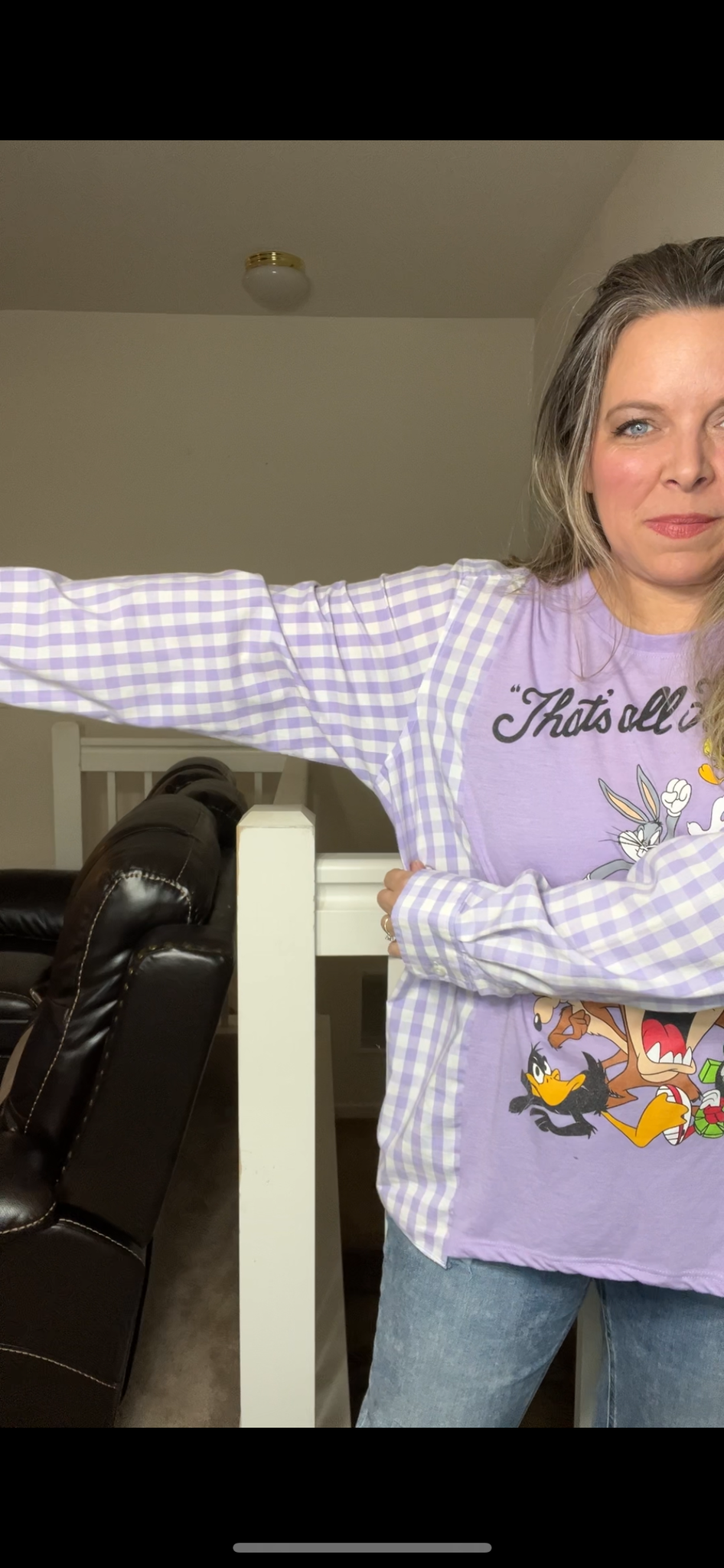 Upcycled Looney Tunes Dash women’s large/XL thin T-shirt with cotton dress sleeves