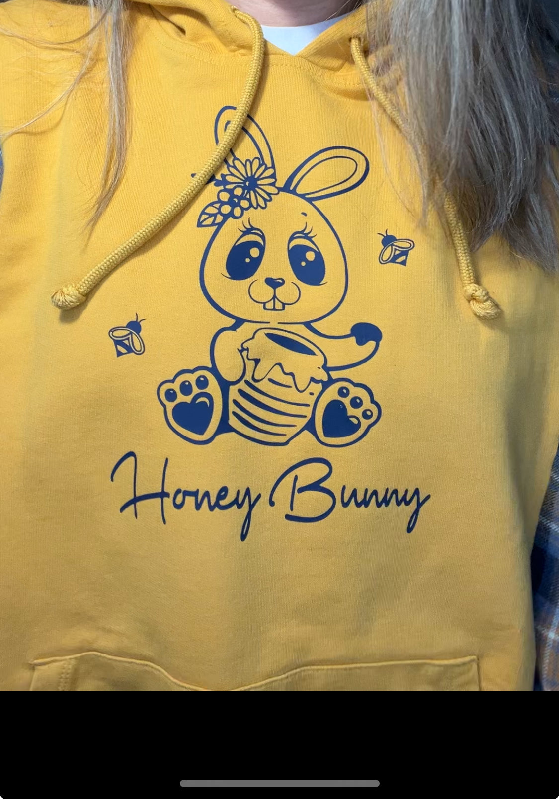 Upcycled Honey Bunny Yellow – women’s large – midweight sweatshirt with flannel sleeves￼