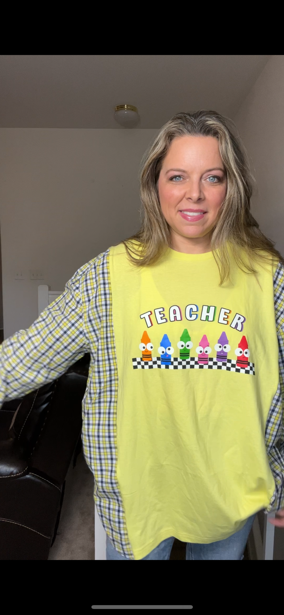 Upcycled Teacher – women’s 2X – thin tshirt with cotton dress sleeves – very long, but can be shortened￼