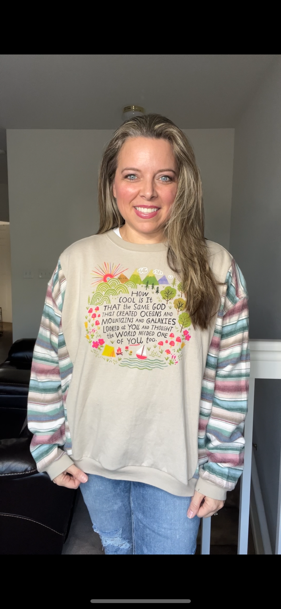 Upcycled God - women’s M/L – thin sweatshirt with flannel sleeves ￼