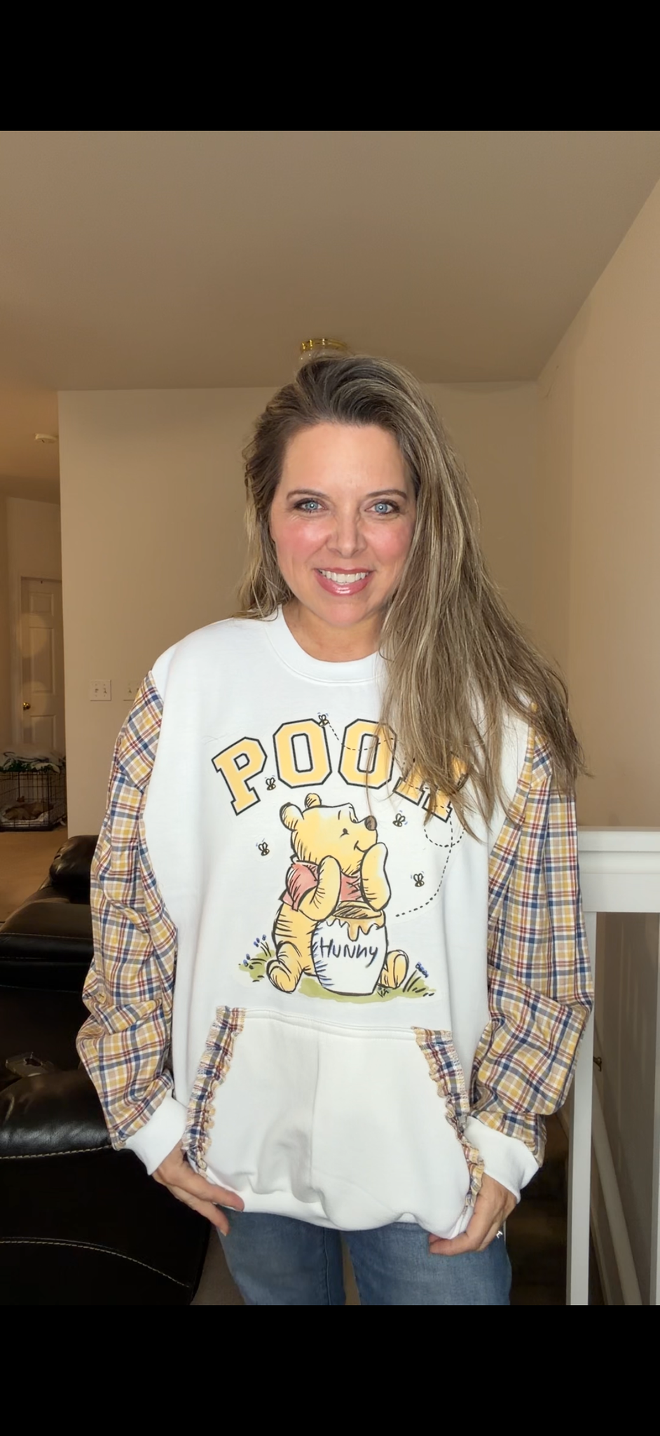 Upcycled Pooh - women's 2X/3X midweight Sweatshirt with cotton sleeves