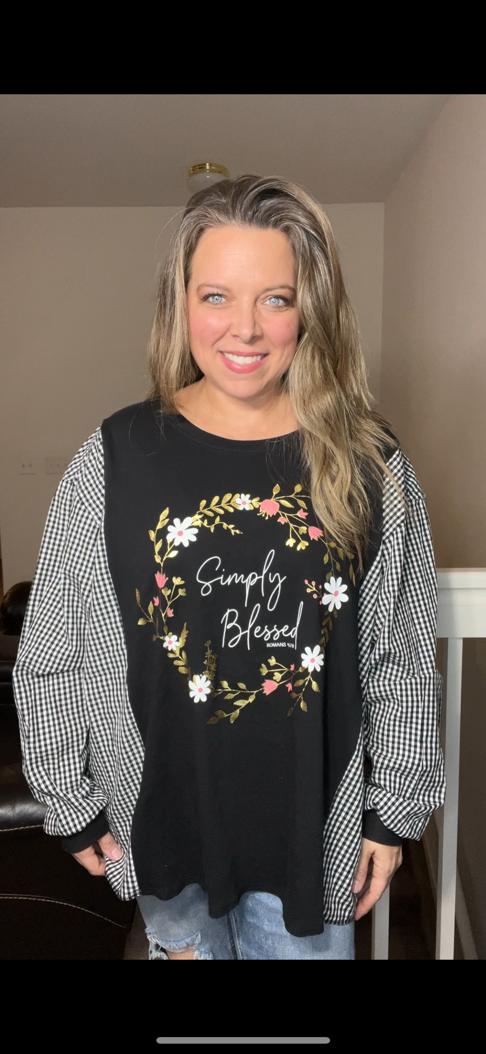 Upcycled Simply blessed – women’s 2X – T-shirt with cotton dress sleeves