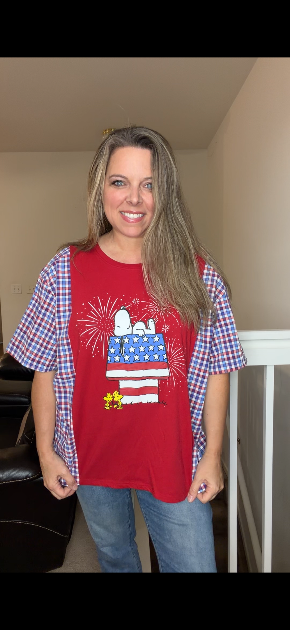 Upcycled Snoopy House - women's medium/large T-shirt with short sleeves