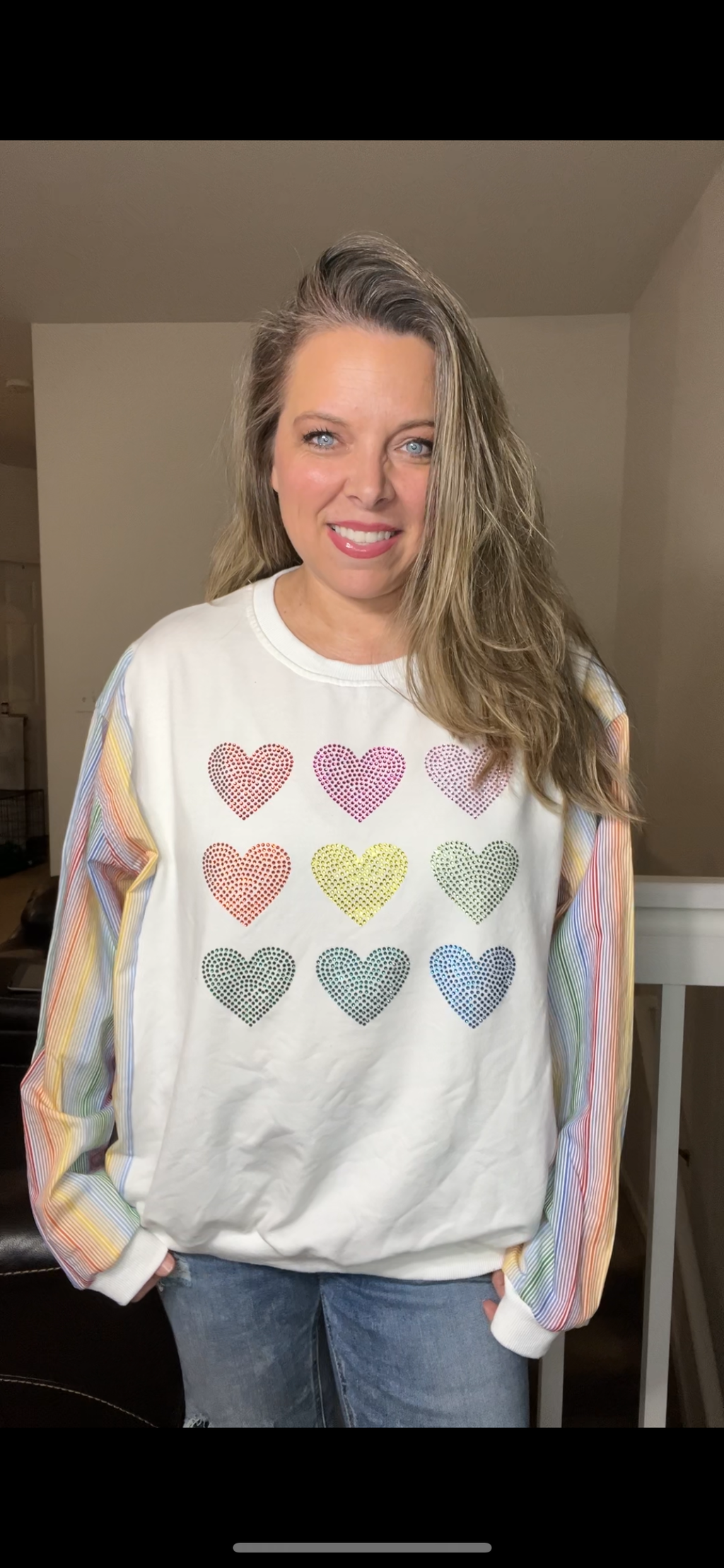 Upcycled Hearts – women’s 1X French terry sweatshirt with cotton sleeves