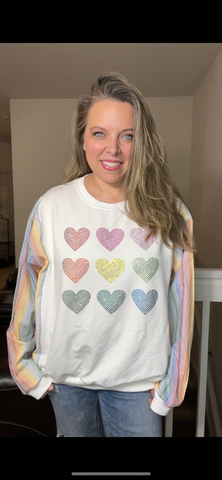 Upcycled Hearts – women’s 1X French terry sweatshirt with cotton sleeves