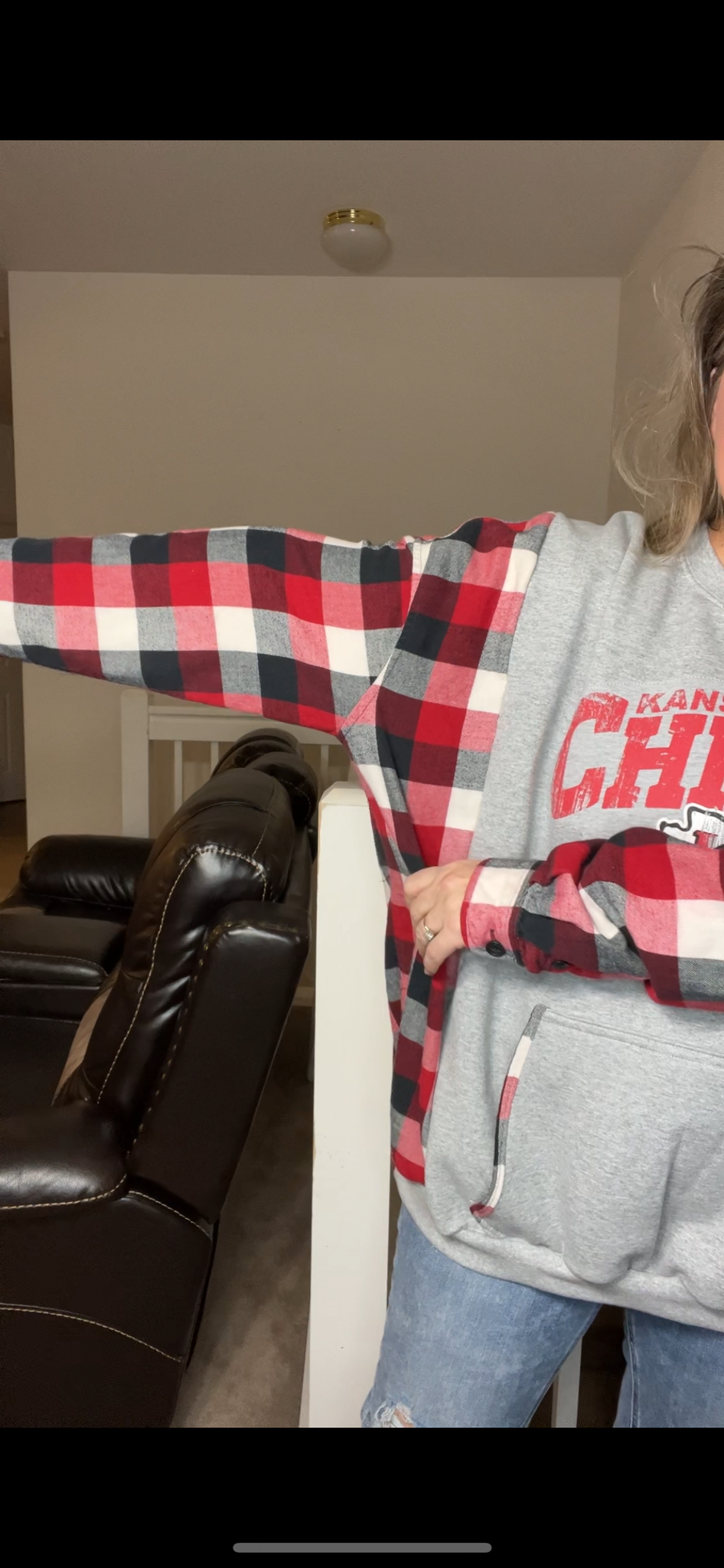 Upcycled Chiefs – women’s 3X – Midweight sweatshirt with flannel sleeves