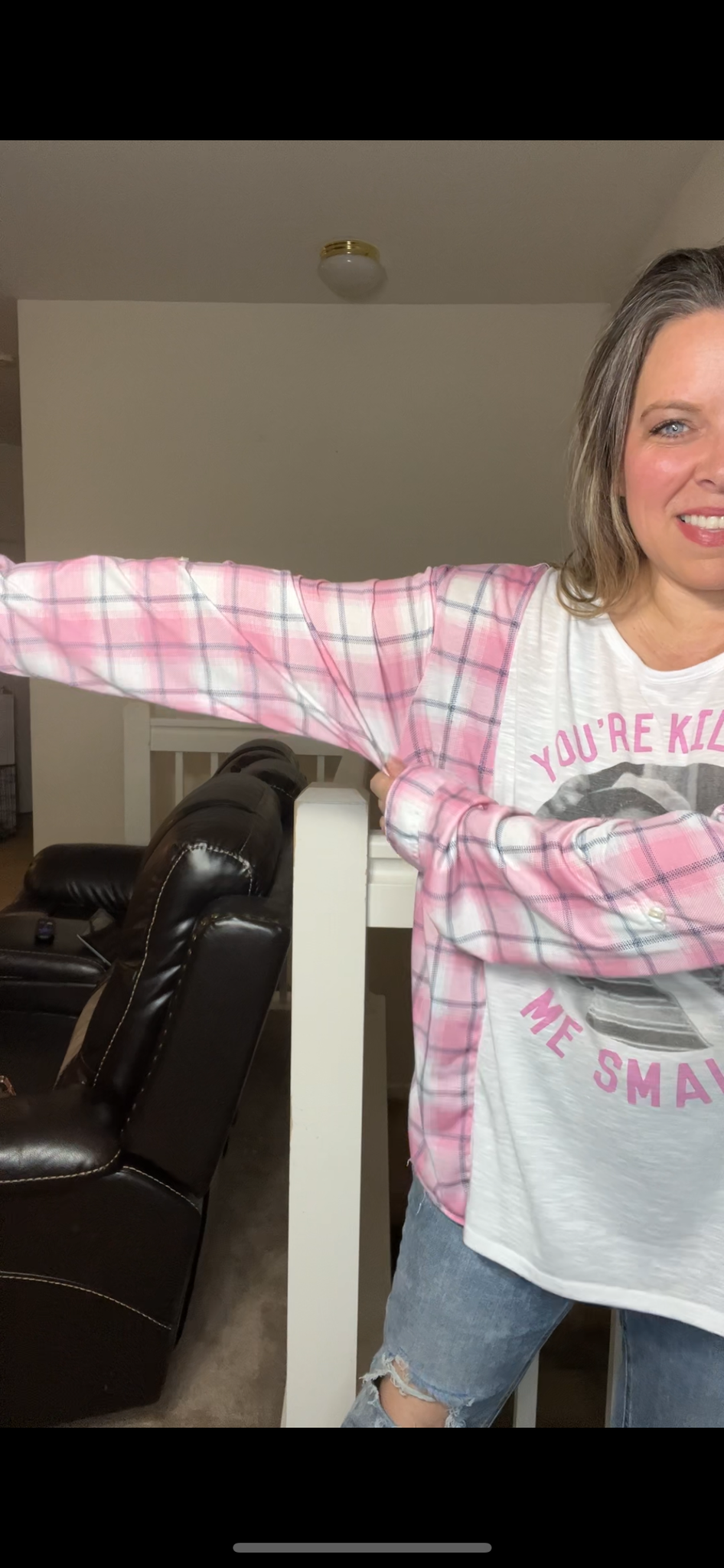 Upcycled Smalls – women’s 2X/3X – very thin T-shirt with thin stretchy flannel sleeves