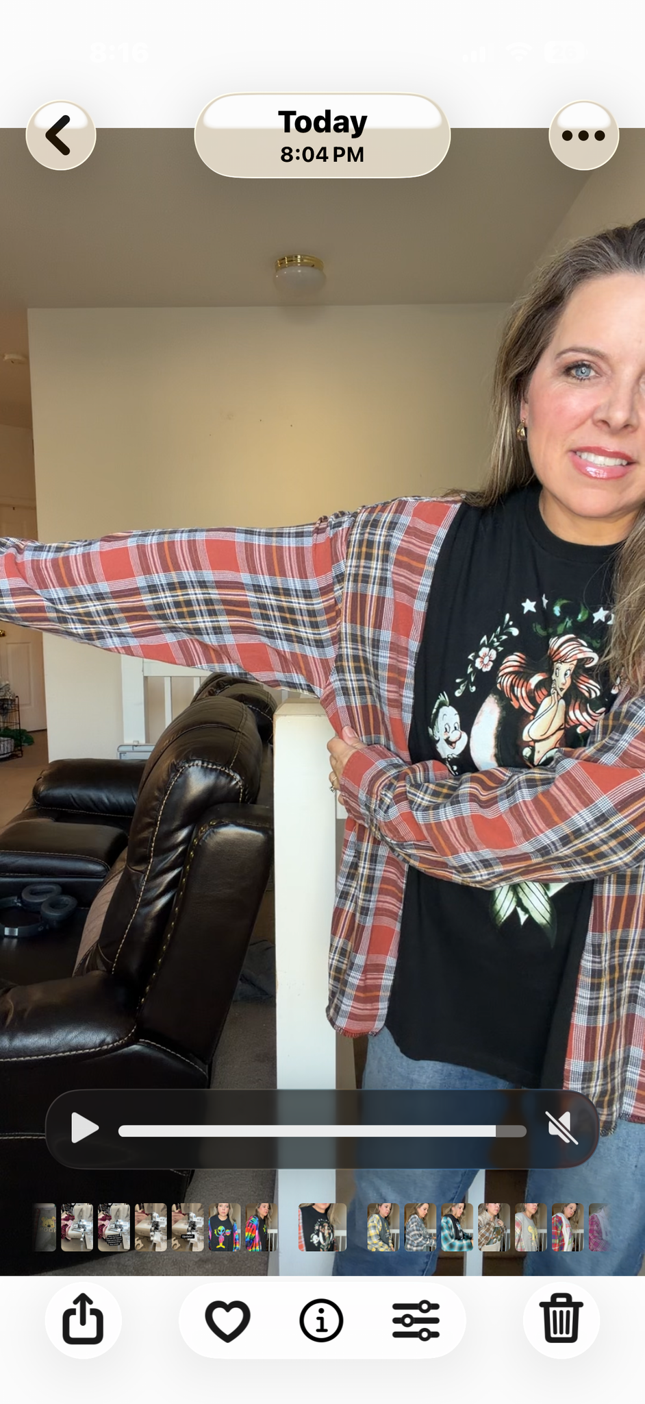 Upcycled Mermaid - women's XL T-shirt with flannel sleeves
