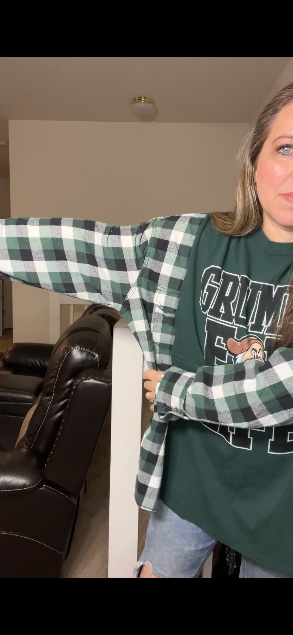 Upcycled Grumpy life – women’s 4X T-shirt with flannel sleeves