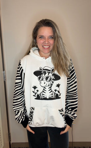 Upcycled Zebra - woman's 3X - midweight sweatshirt with soft sweater sleeves