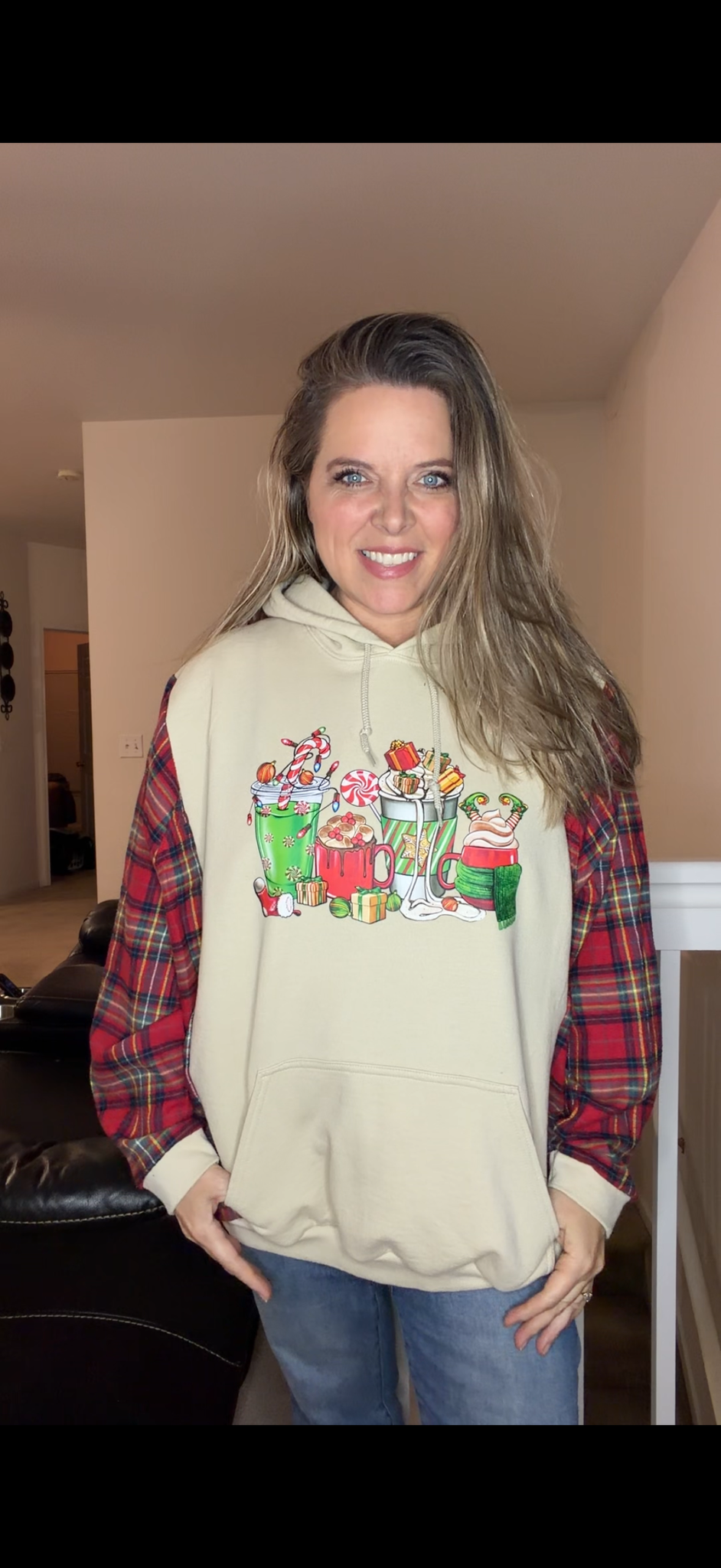 Upcycled Christmas - women's 2X/3X midweight Sweatshirt with flannel sleeves