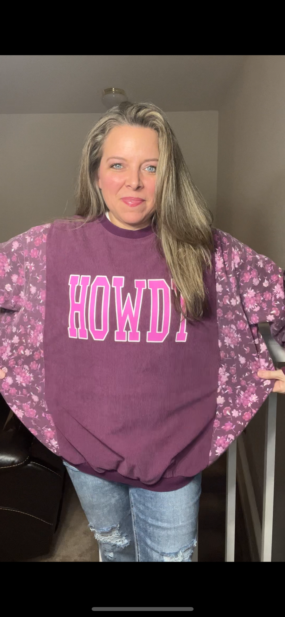 Upcycled Howdy - women’s 1X – midweight sweatshirt with sweatshirt sleeves ￼