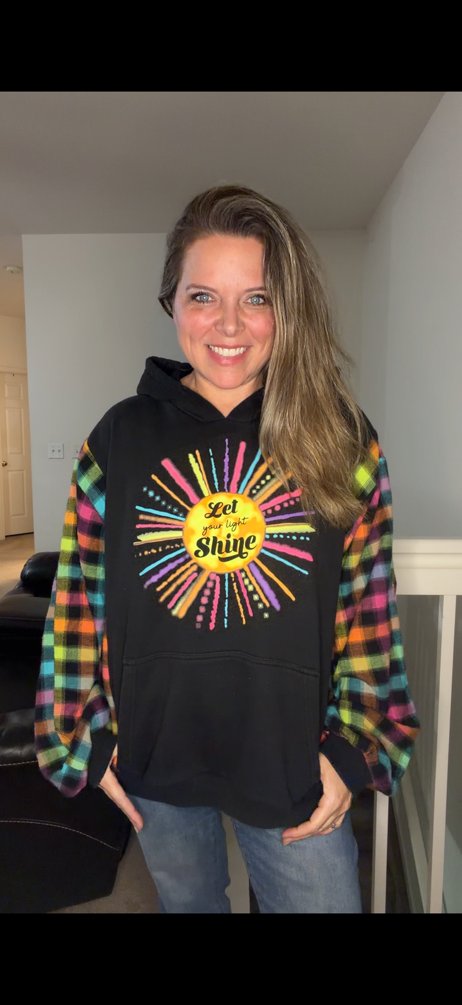 Upcycled Shine - women's 2X midweight sweatshirt with flannel sleeves