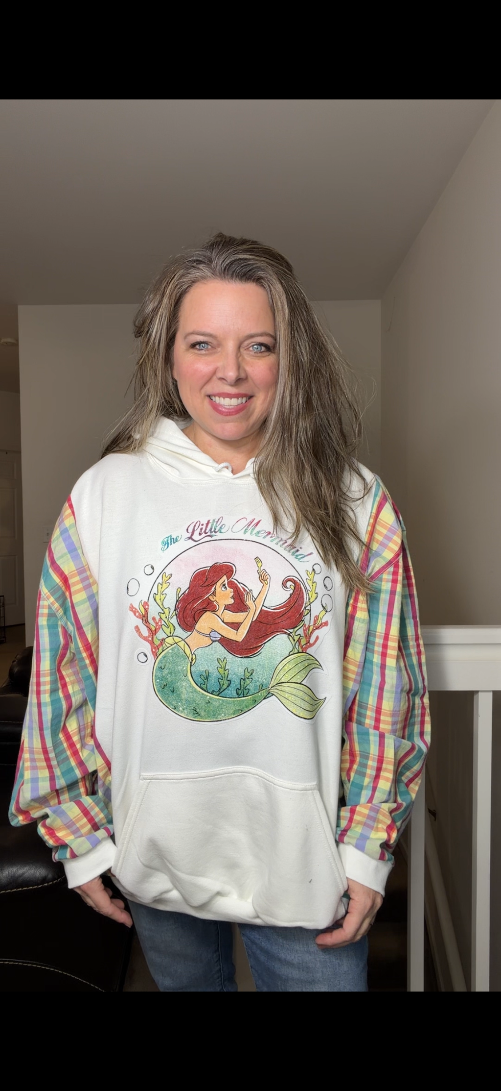 Upcycled Little Mermaid - women's 3X midweight sweatshirt with cotton sleeves