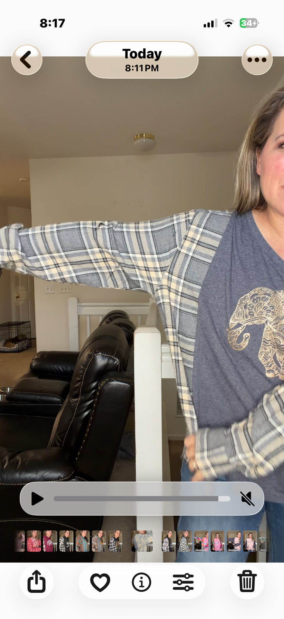Upcycled Elephant- women's XL T-shirt with flannel sleeves
