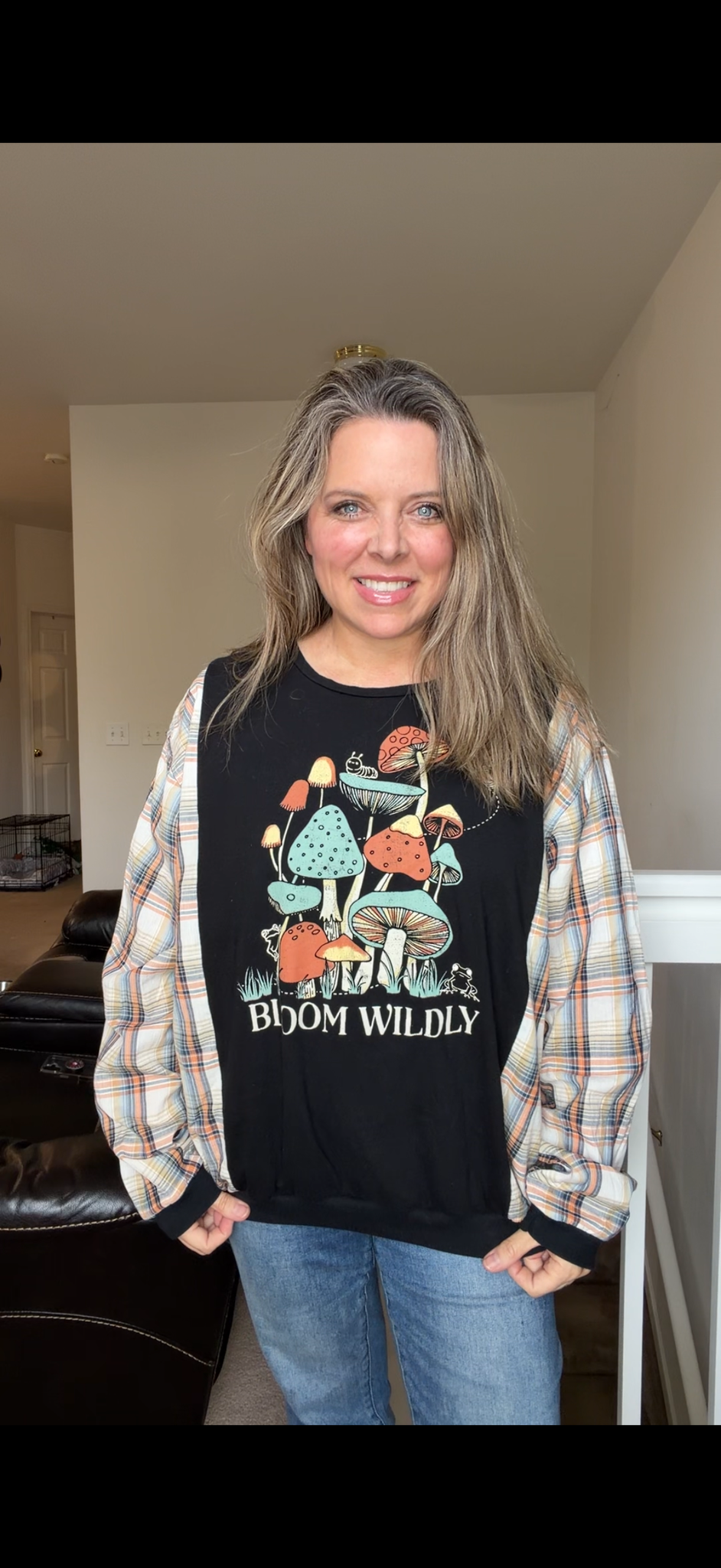 Upcycled Bloom - women's medium/large T-shirt with thin cotton sleeves ￼