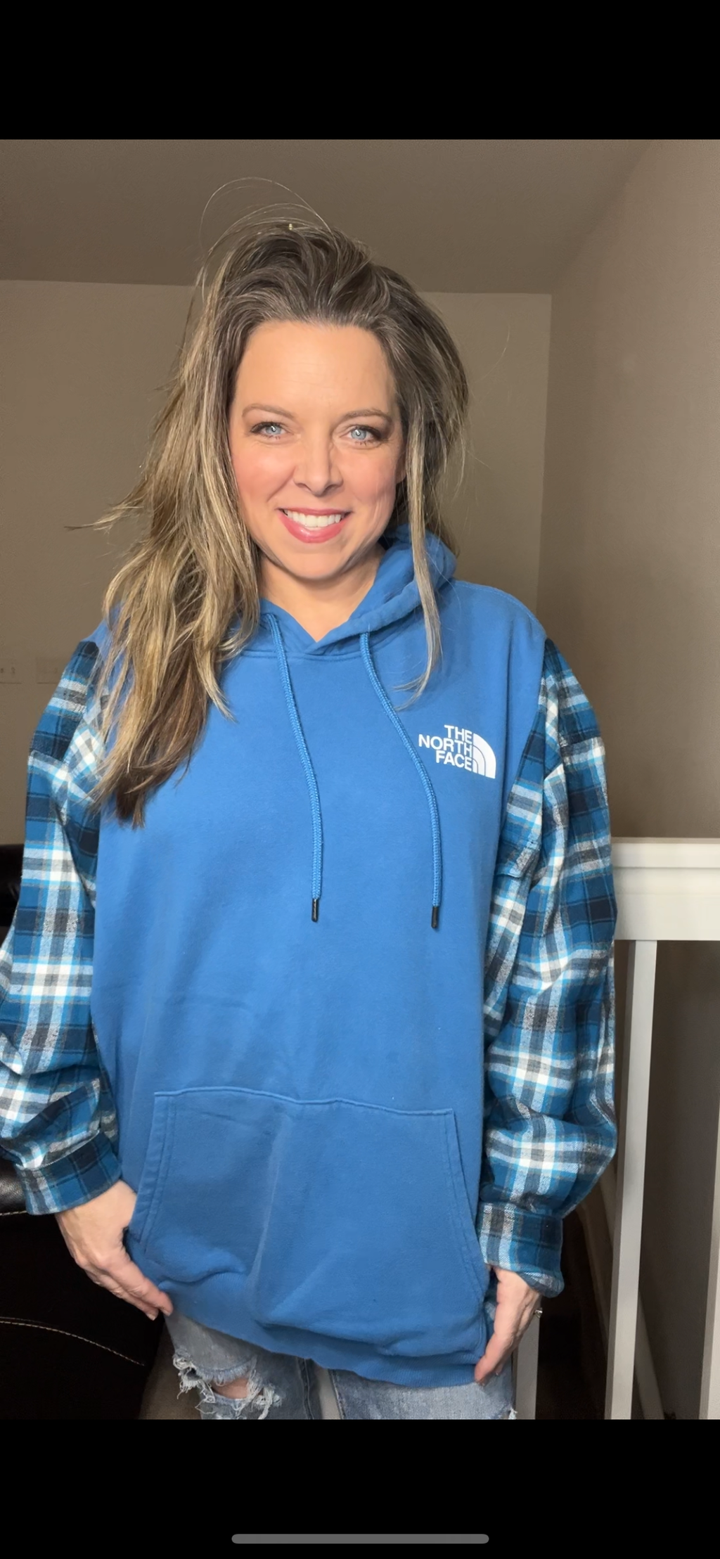 Upcycled Northface – women’s 4X – midweight sweatshirt with flannel sleeves