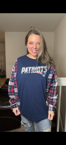 Upcycled Patriots – women's 2X T-shirt with flannel sleeves