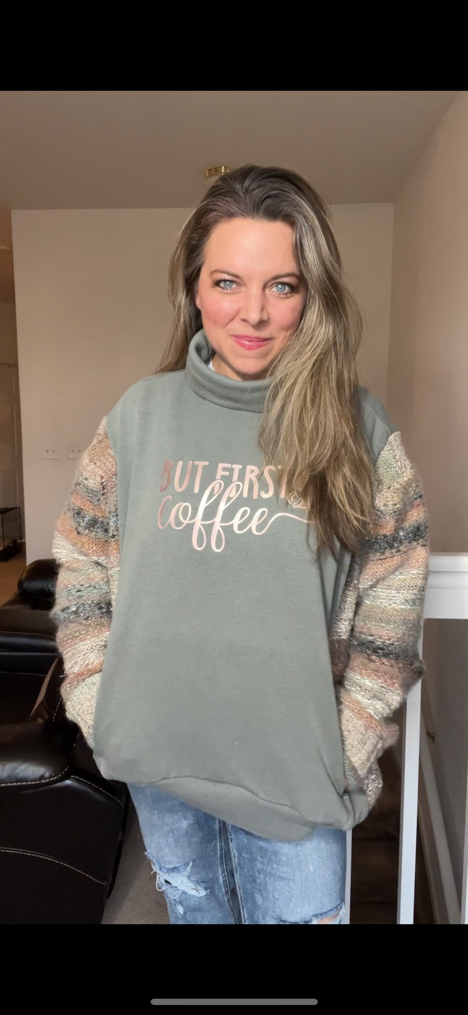 Upcycled Coffee – women’s XL – midweight french Terry sweatshirt with soft sweater sleeves￼