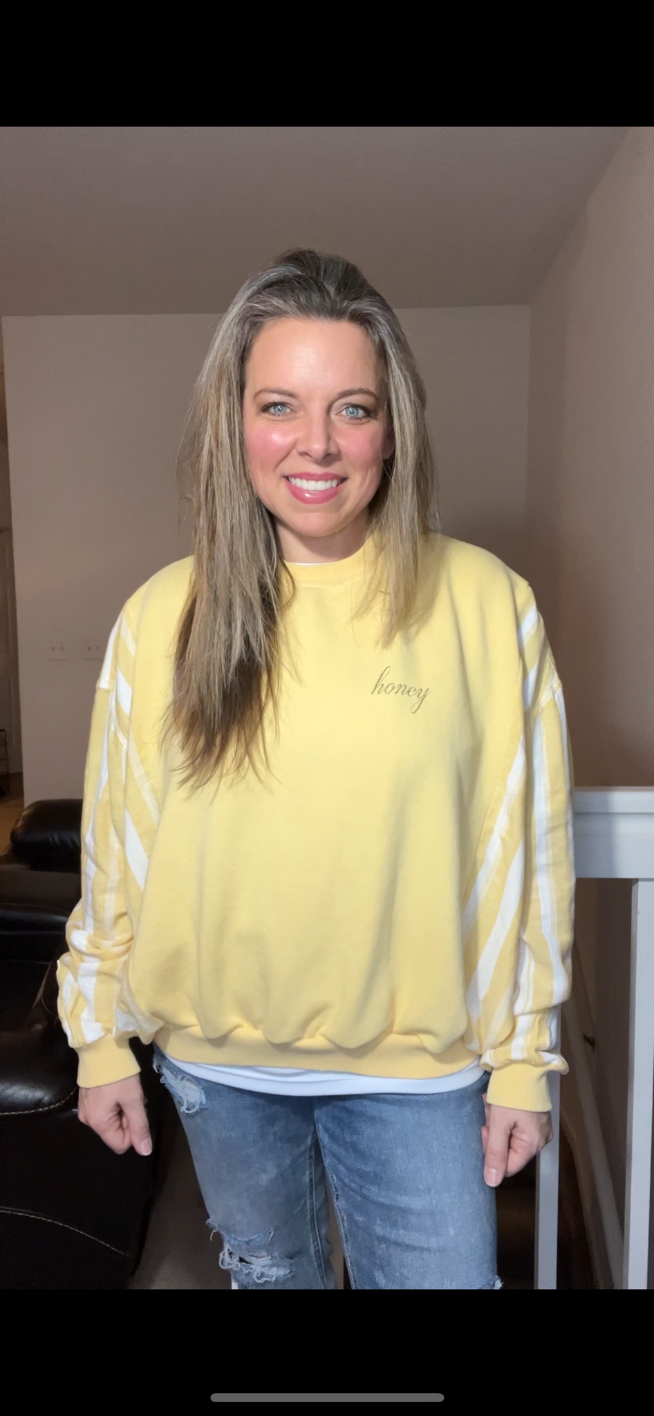 Upcycled Honey – women’s medium – Midweight sweatshirt with flannel sleeves￼