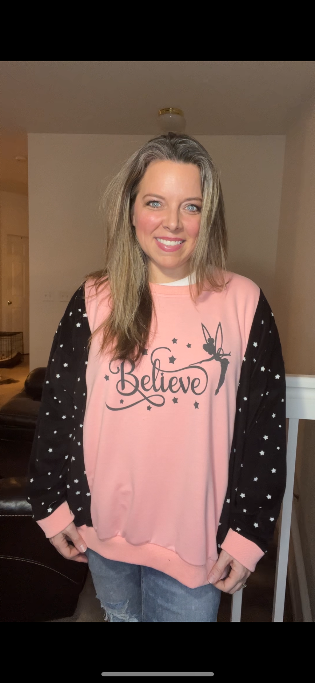 Upcycled TinkerBell – women’s 1X – thin sweatshirt with stretch fleece sleeves￼