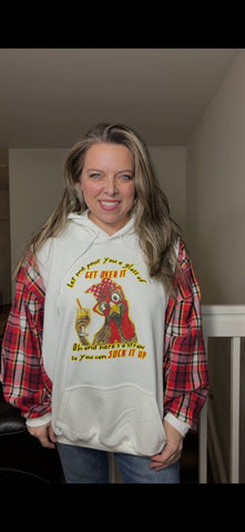 Upcycled Chicken - women's 3X midweight sweatshirt with thick flannel sleeves