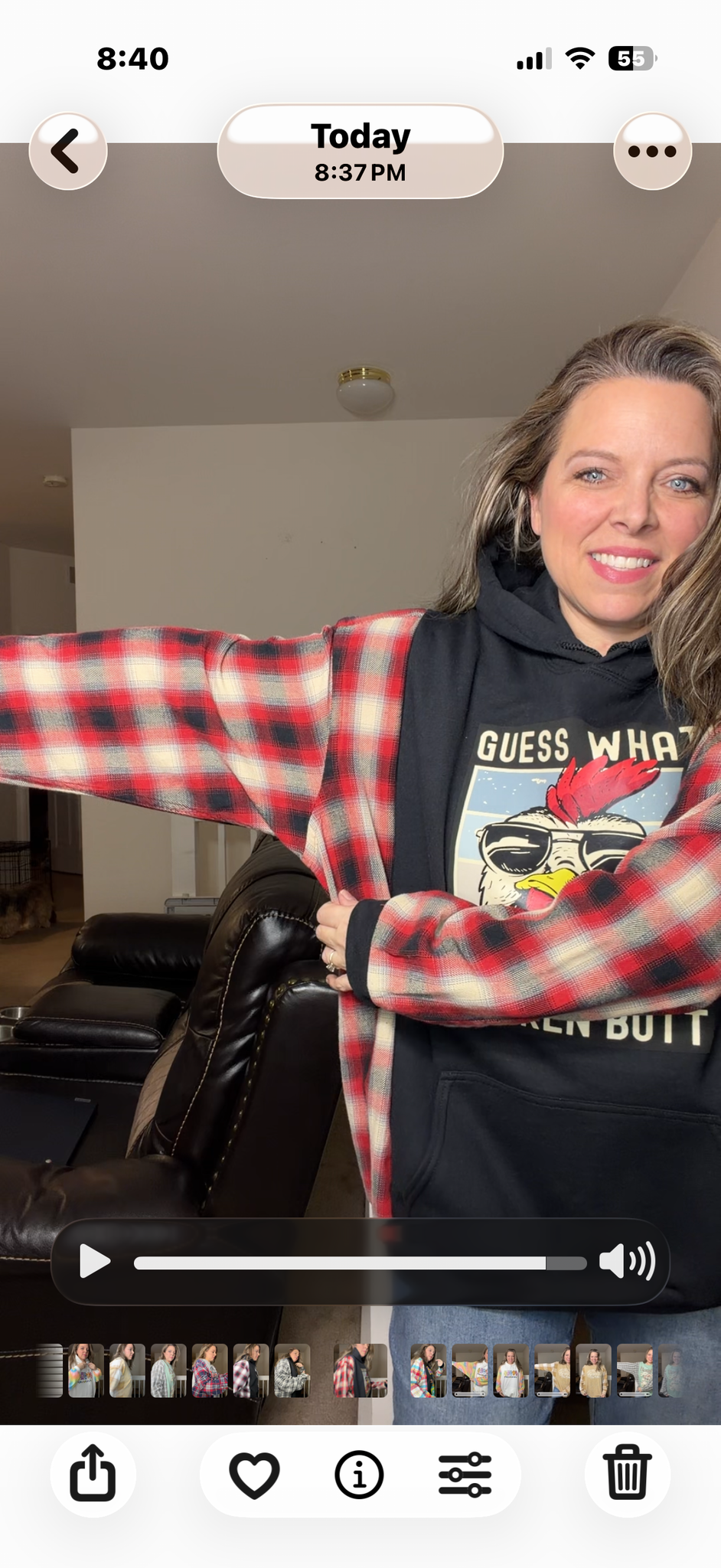 Upcycled Chicken Butt - women's 3X midweight sweatshirt with flannel sleeves
