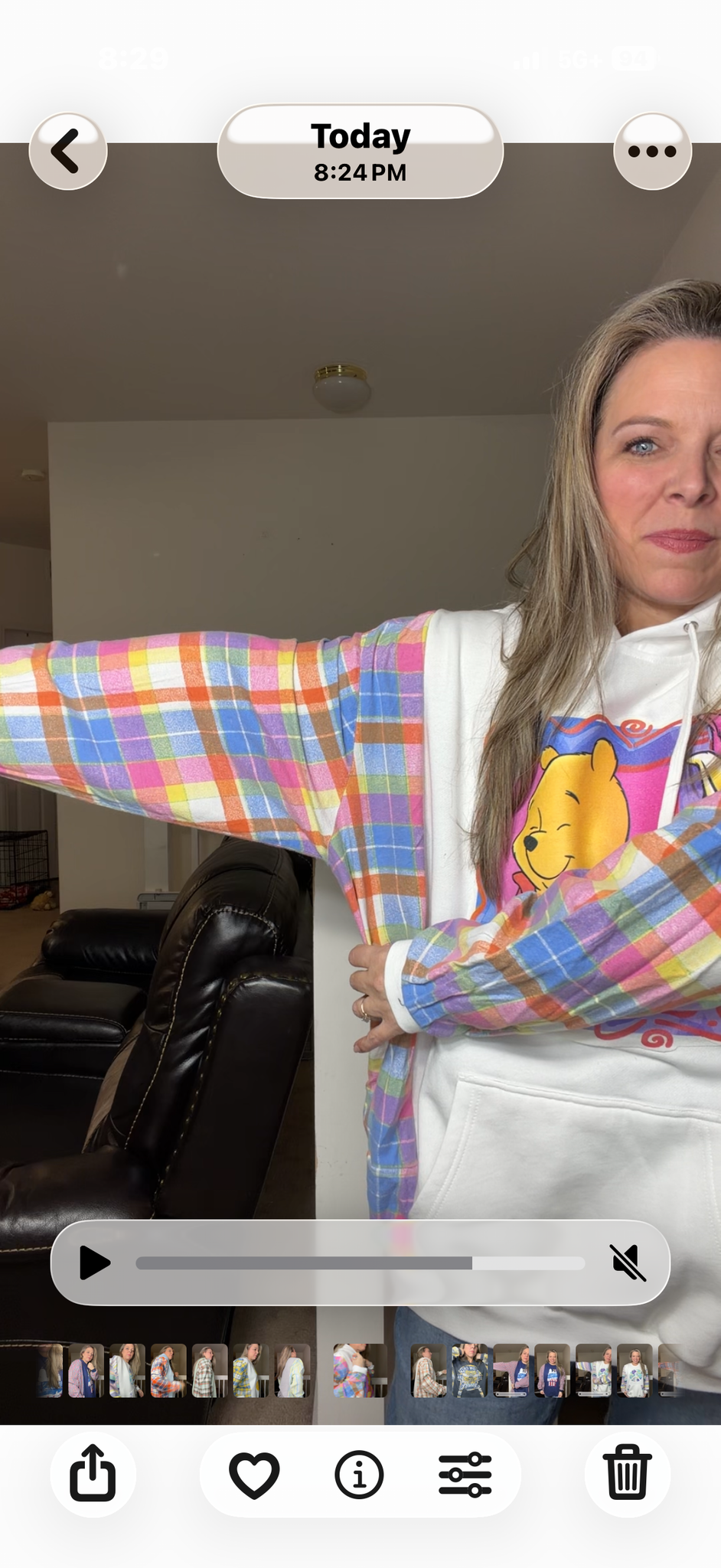 Upcycled Pooh - women's 4X midweight sweatshirt with flannel sleeves