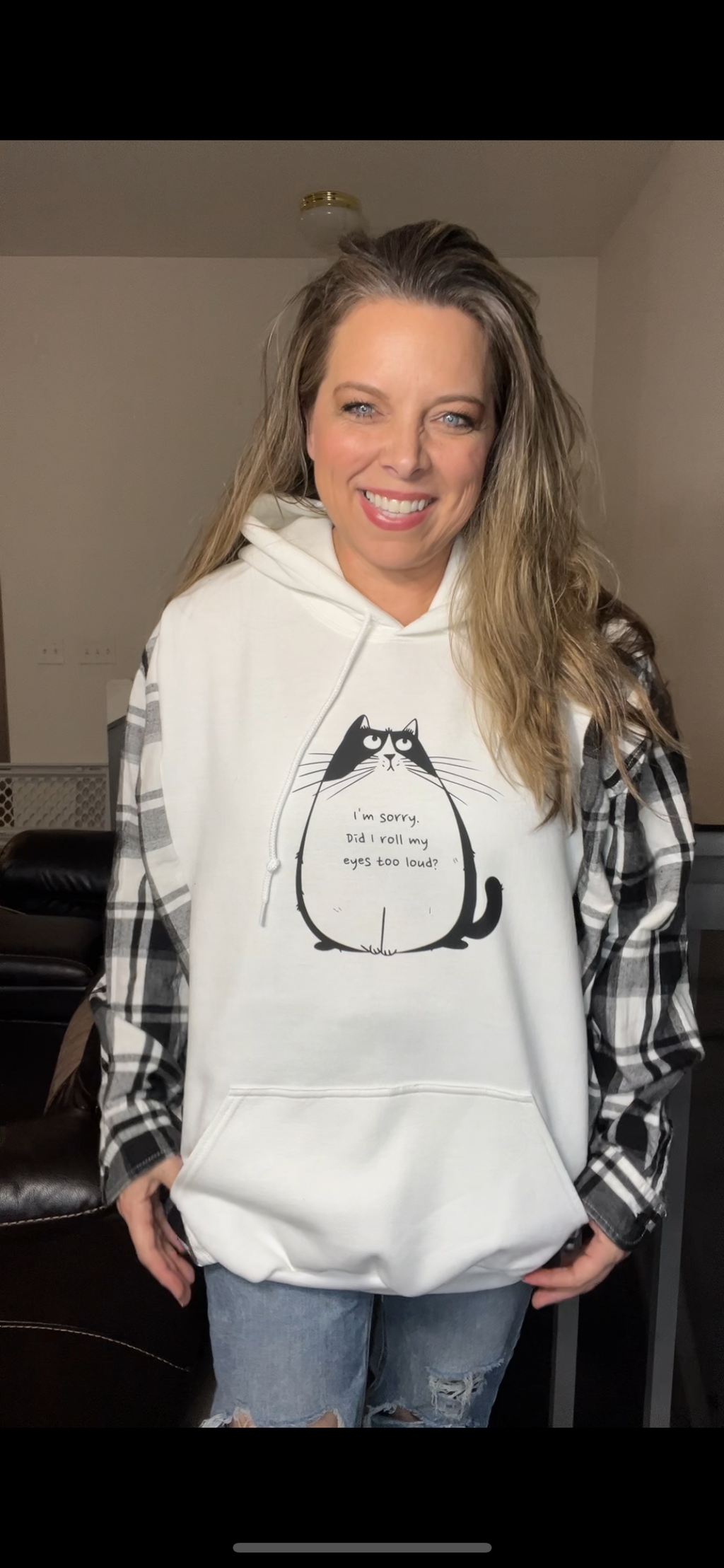 Upcycled Rolled eyes – women’s 3X/4X midweight sweatshirt with flannel sleeves