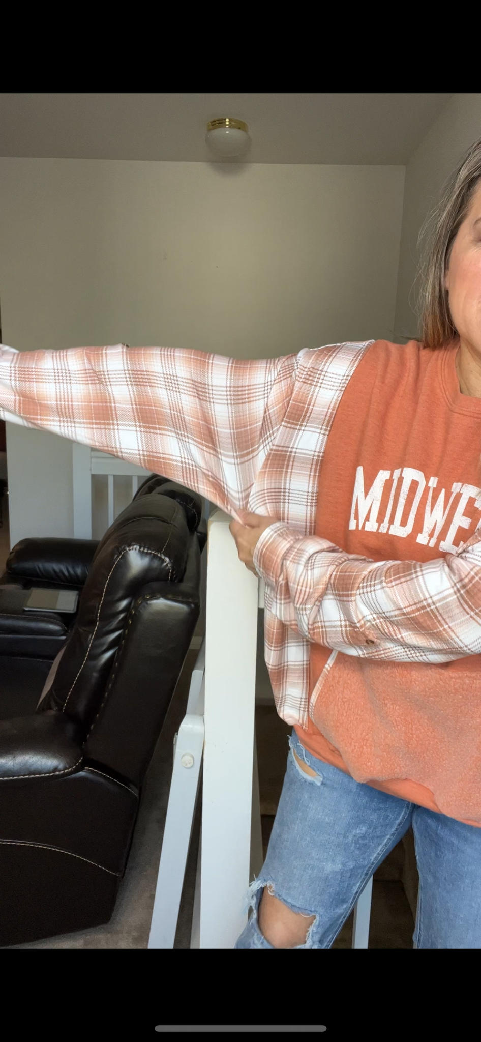 Upcycled Midwest – women’s XL/OneX midweight sweatshirt with stretchy sleeves