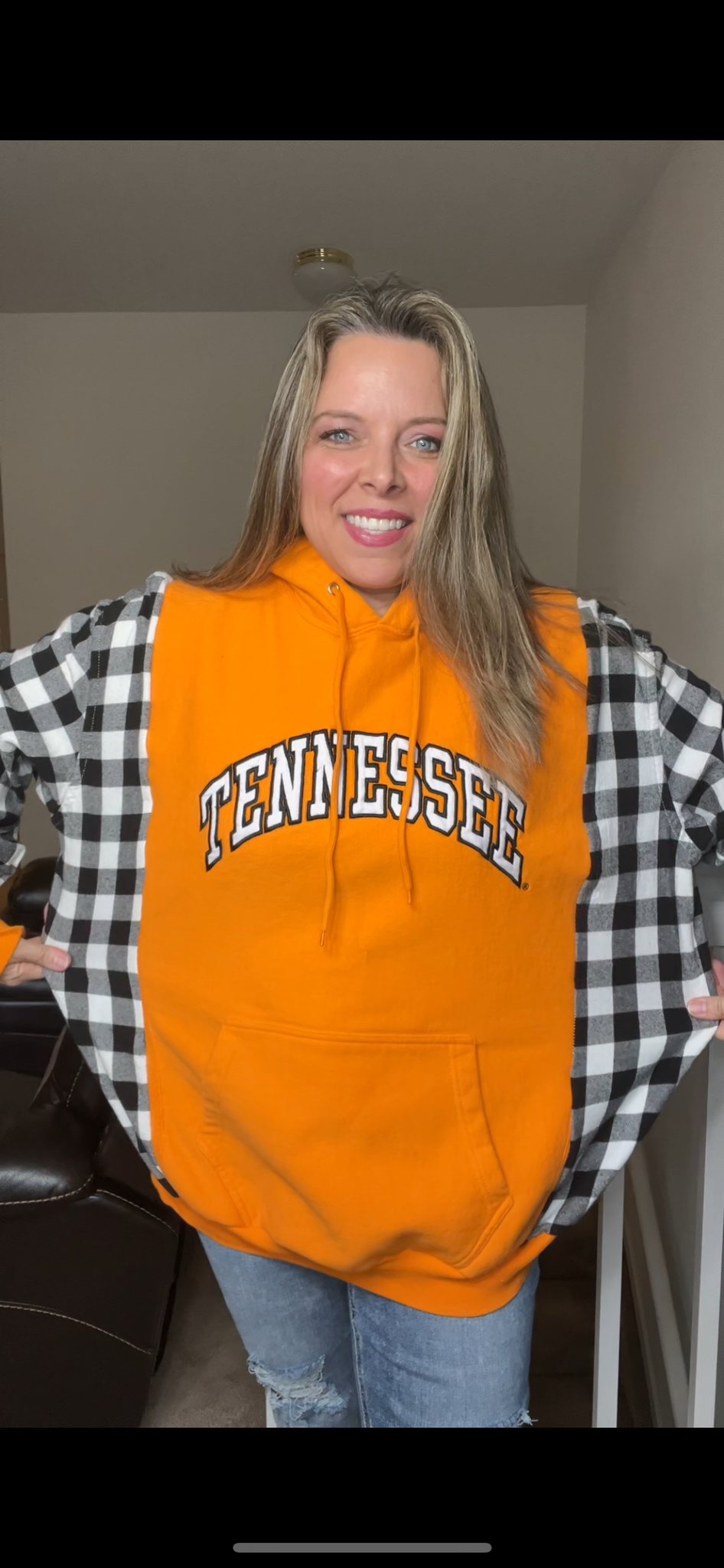 Upcycled Tennessee – women’s 1X/2X – thick sweatshirt with flannel sleeves￼