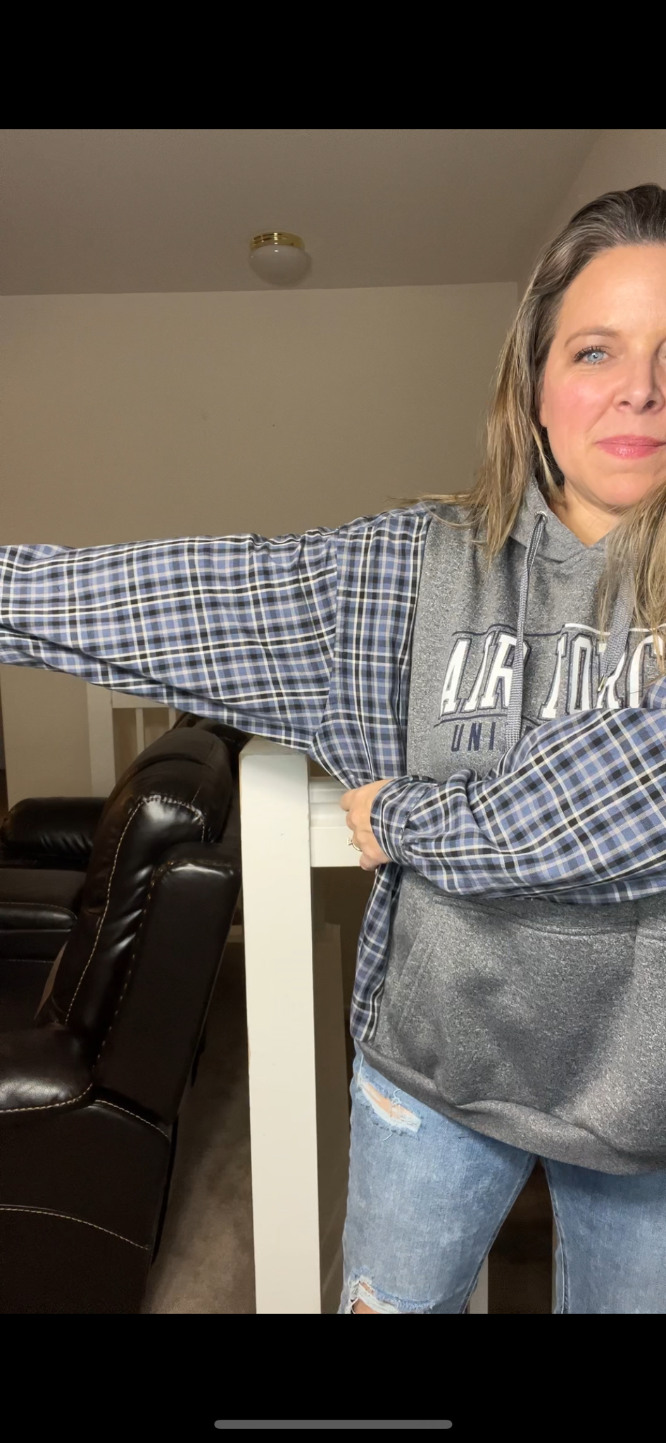 Upcycled Air Force – women’s 1X/2X – midweight sweatshirt with flannel sleeves