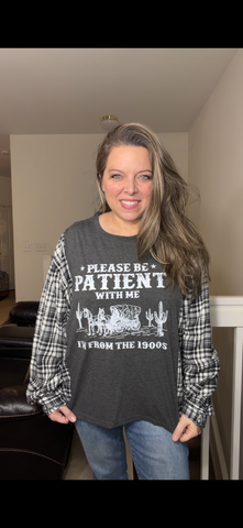 Upcycled 1900 - women's 1X T-shirt with flannel sleeves