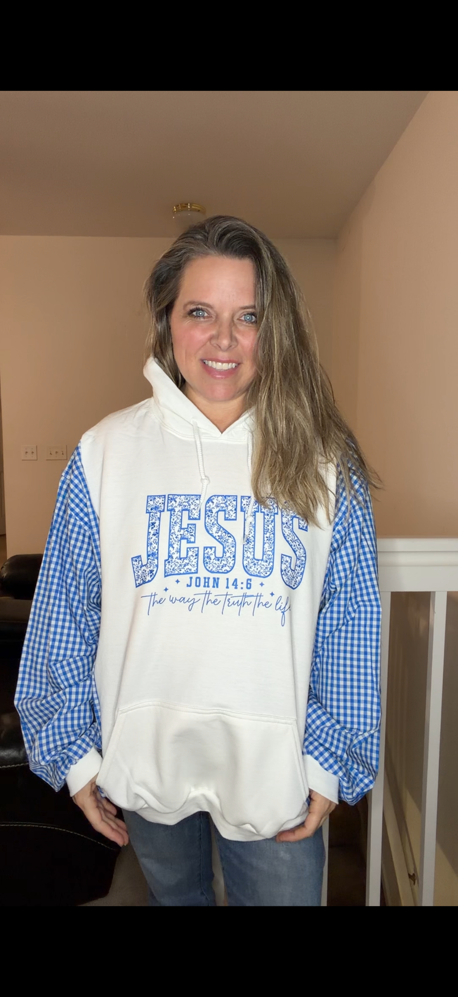 Upcycled Jesus Blue - women's 2X midweight Sweatshirt with cotton sleeves