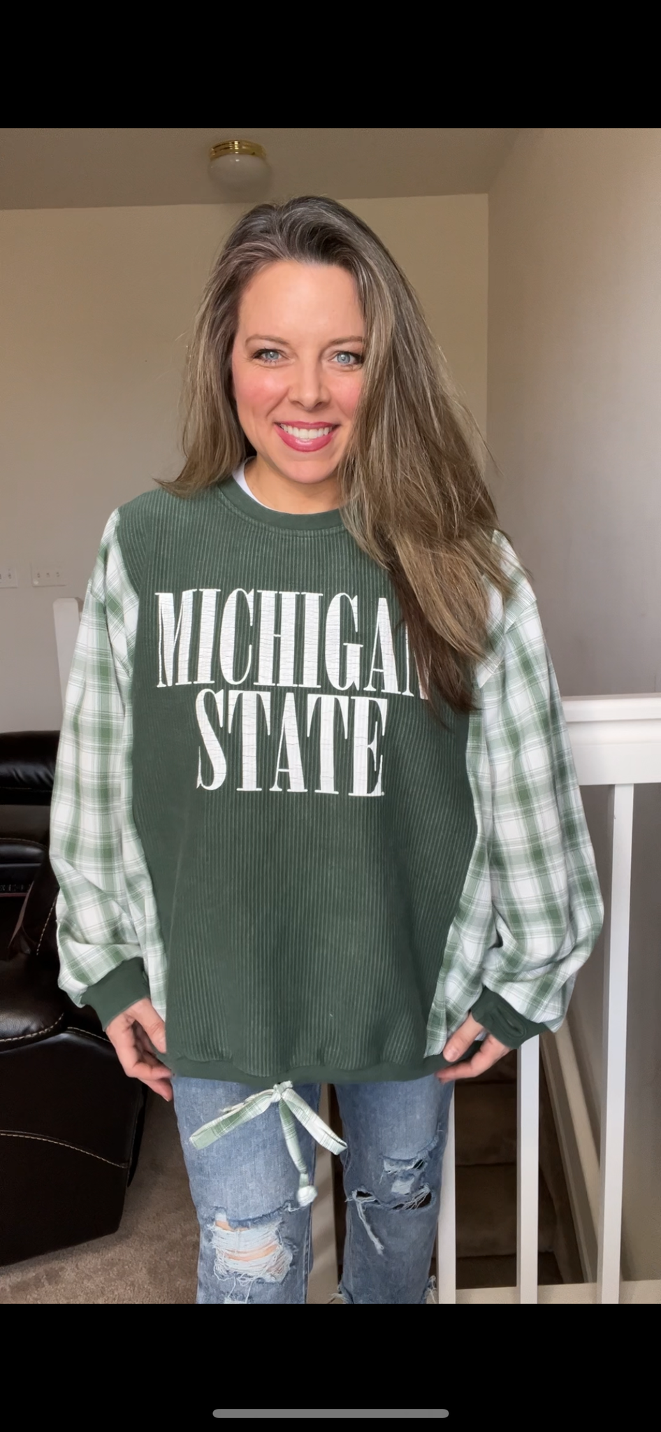 Upcycled ￼MSU - Women’s XL/1X – ribbed sweatshirt with cotton sleeves￼