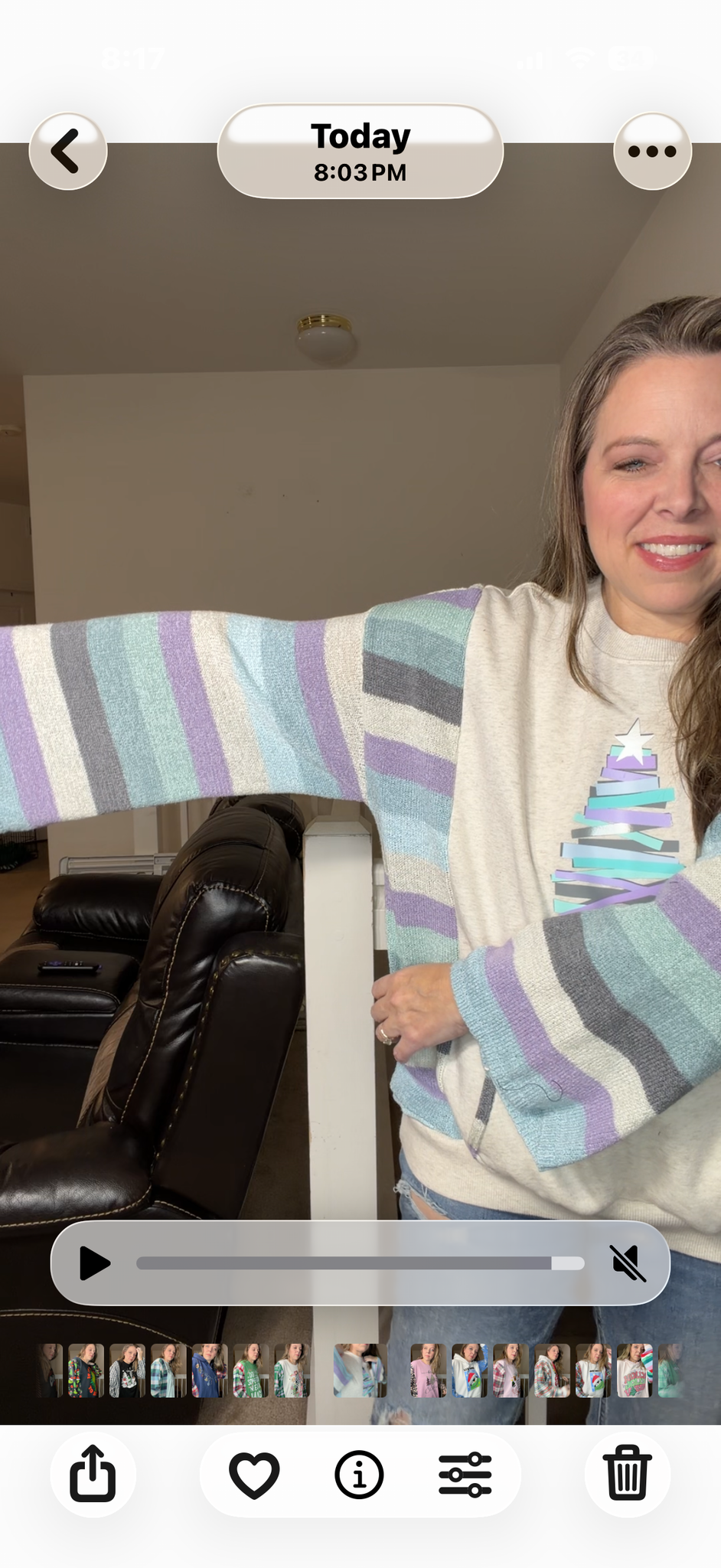 Upcycled striped tree – women's large midweight sweatshirt with sweater sleeves