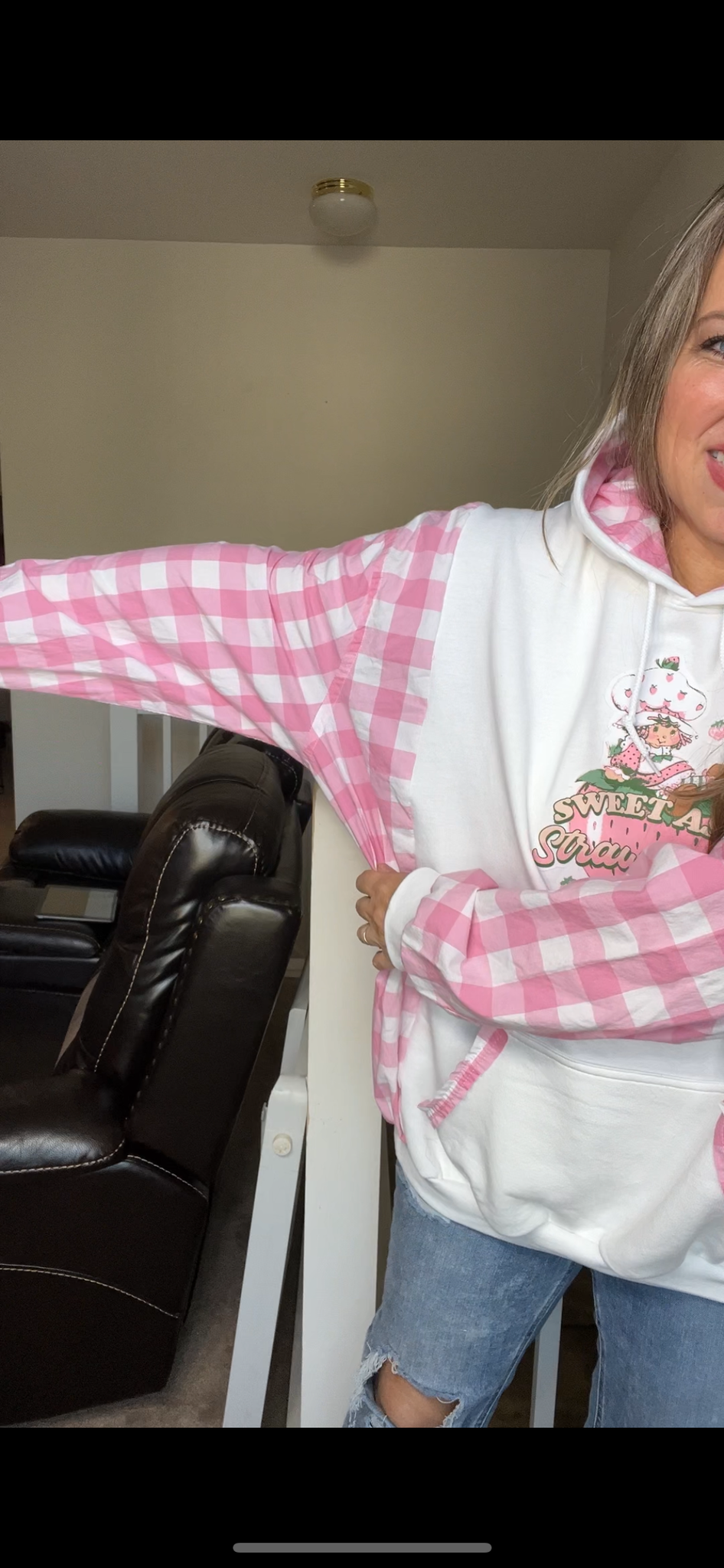 Upcycled Strawberry shortcake – women’s 3X midweight sweatshirt with cotton sleeves