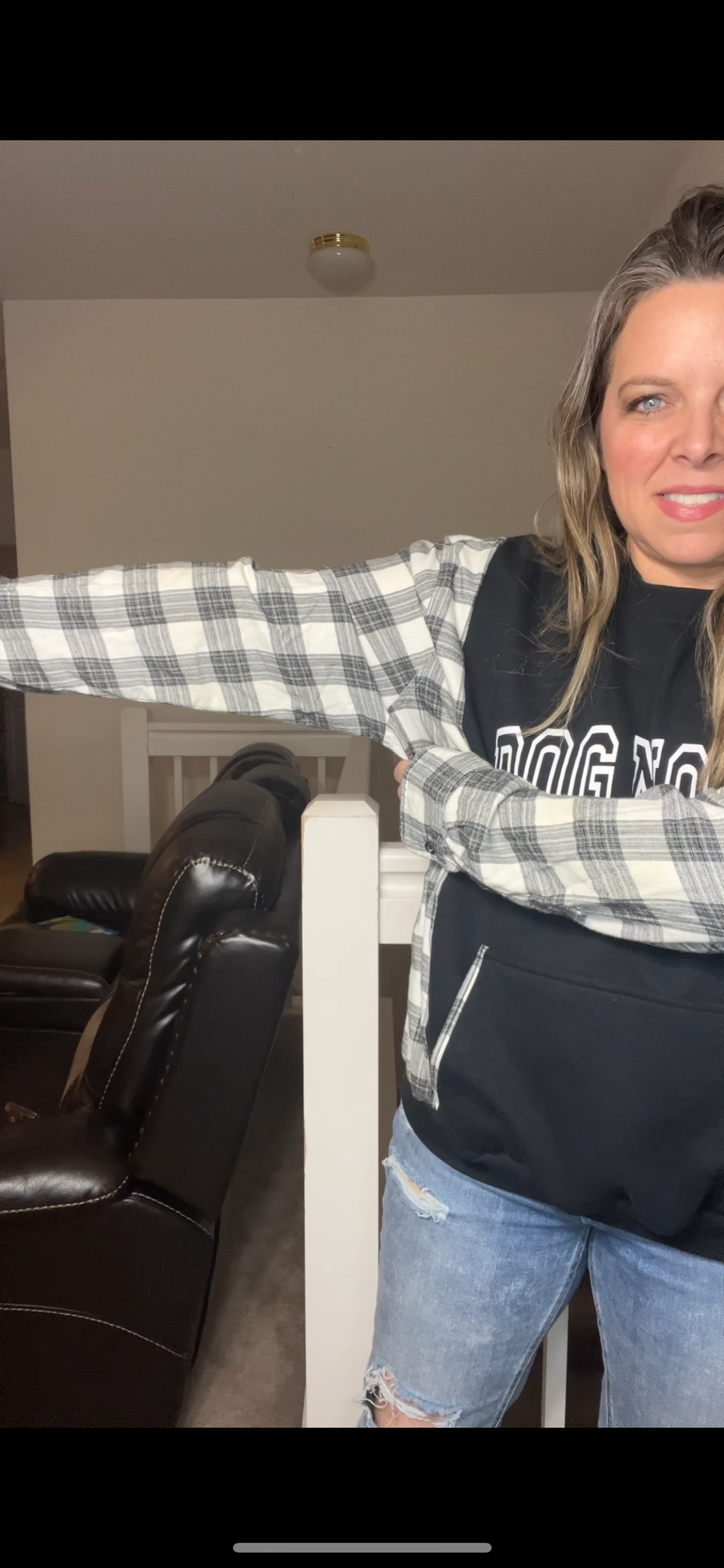 Upcycled Dog mom – women’s large midweight sweatshirt with flannel sleeves