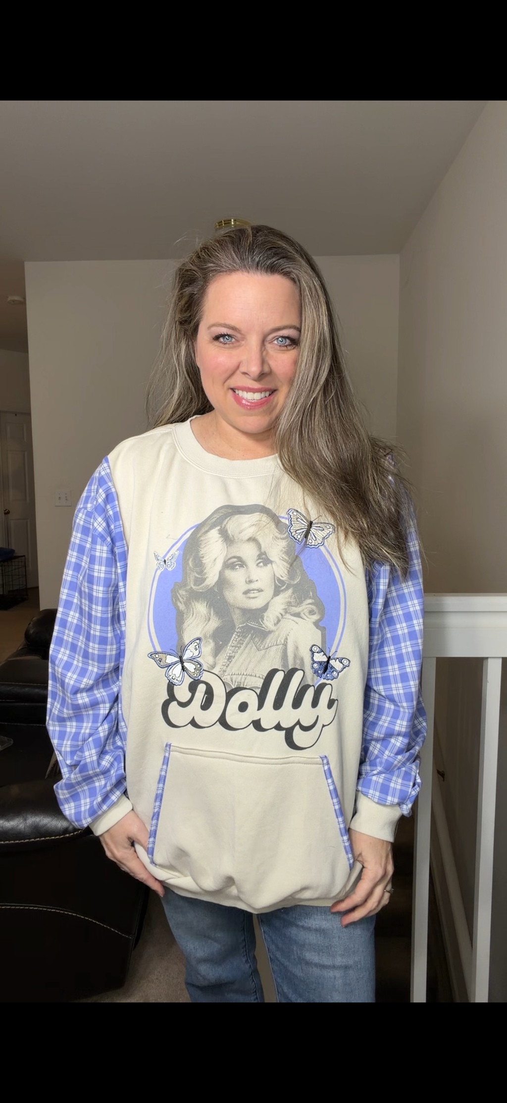 Upcycled Dolly - women's 2X/3X midweight sweatshirt with thin cotton sleeves