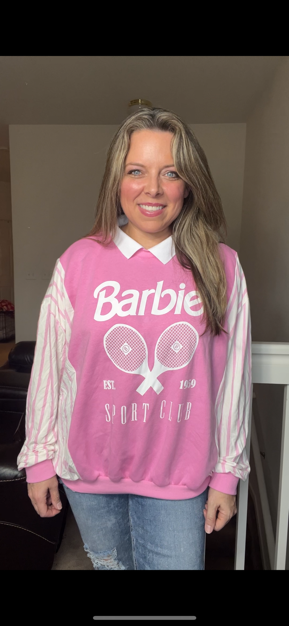 Upcycled Barbie – women’s XL midweight sweatshirt with stretch jersey sleeves￼