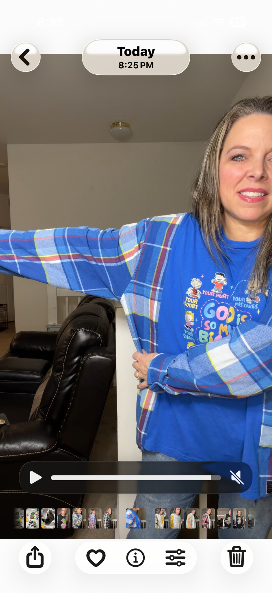 Upcycled Peanuts/God - women's 2X T-shirt with flannel sleeves