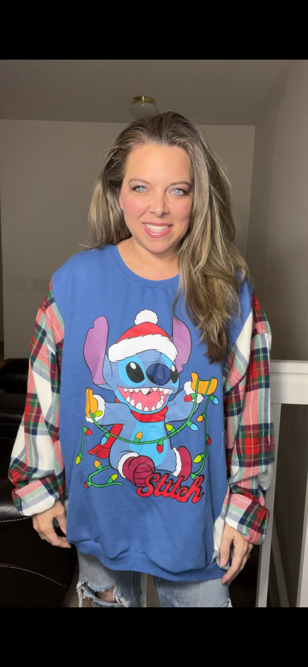 Upcycled Stitch – women’s 3X midweight sweatshirt with flannel sleeves