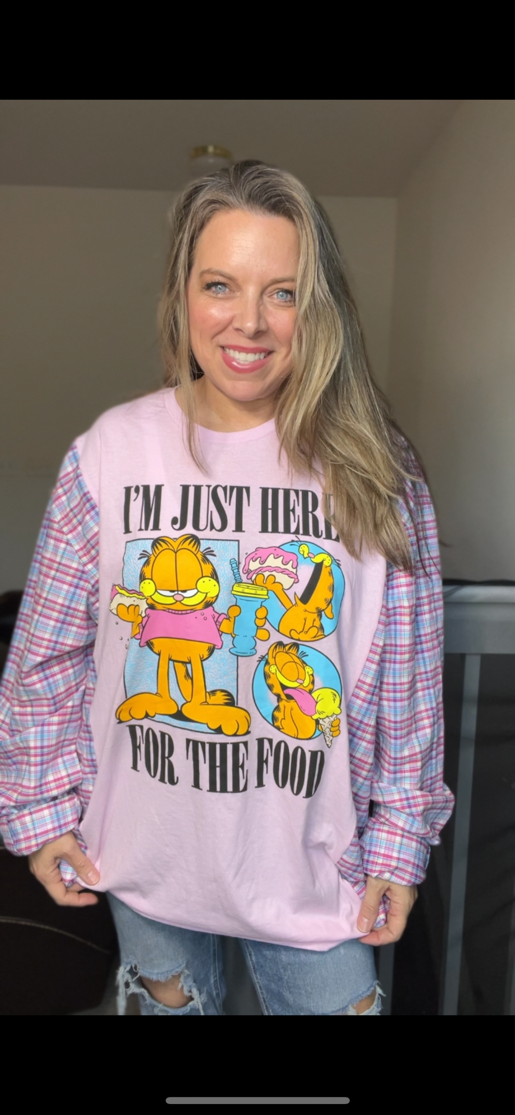 Upcycled Garfield – women's 4X/5X T-shirt with cotton sleeves
