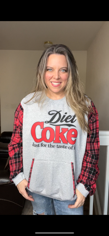 Upcycled Diet Coke – women’s 2X/3X – midweight sweatshirt with flannel sleeves