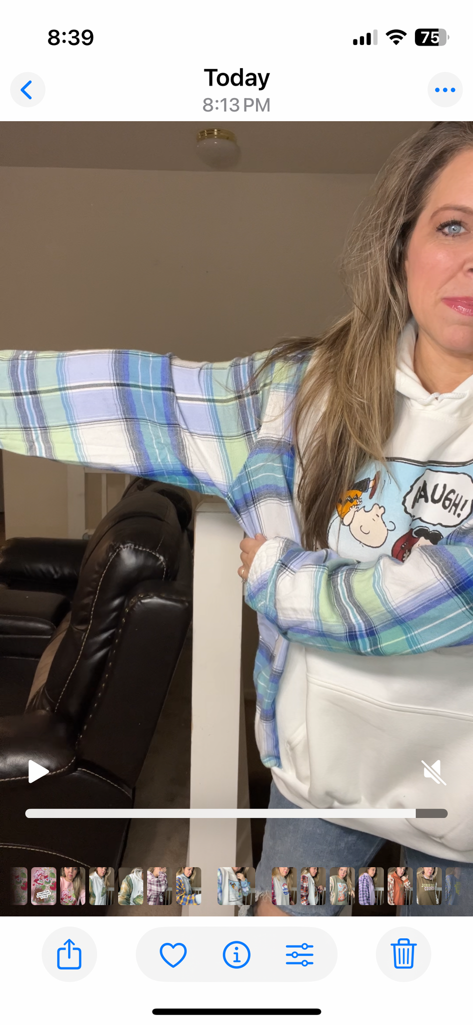 Upcycled Charlie Brown – women’s 3X/4X midweight sweatshirt with flannel sleeves