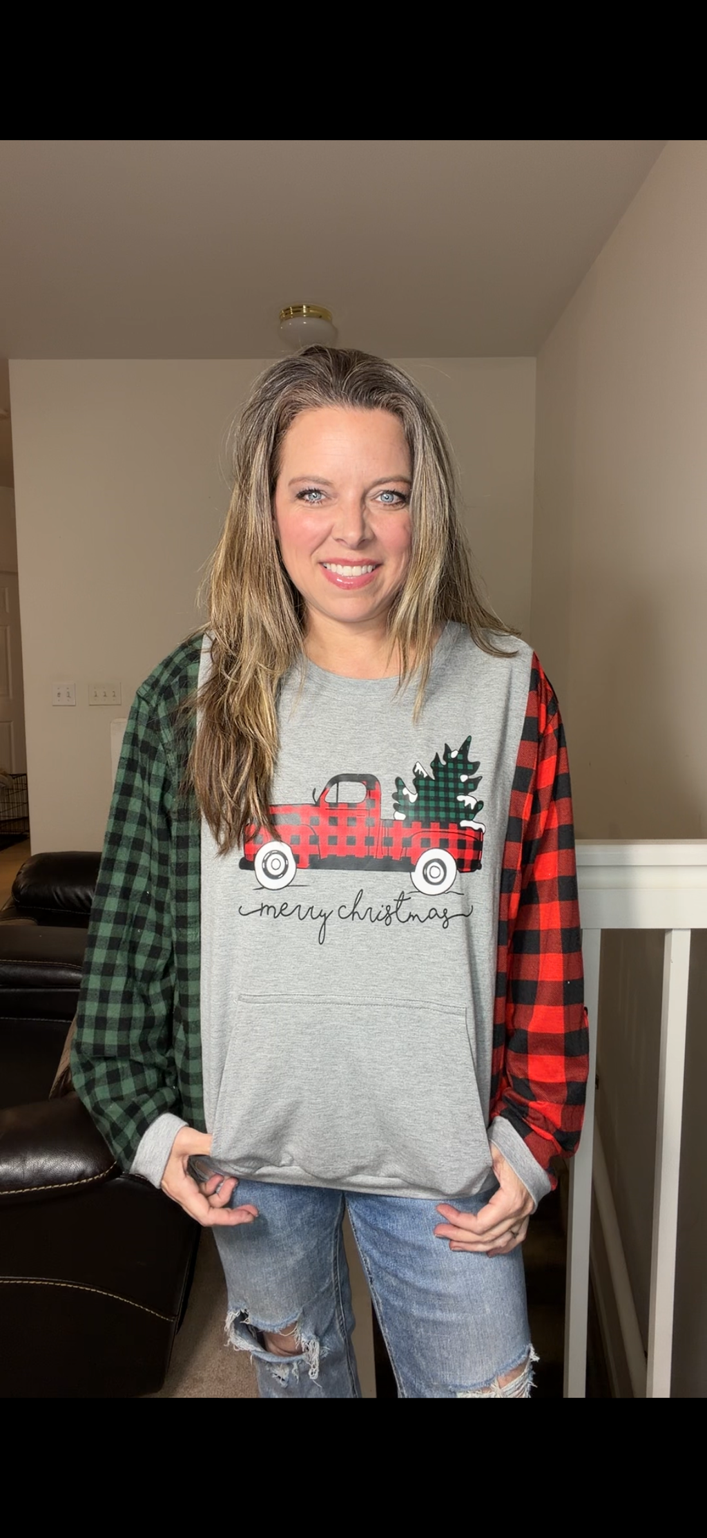 Upcycled Truck – women’s medium midweight sweatshirt with flannel sleeves