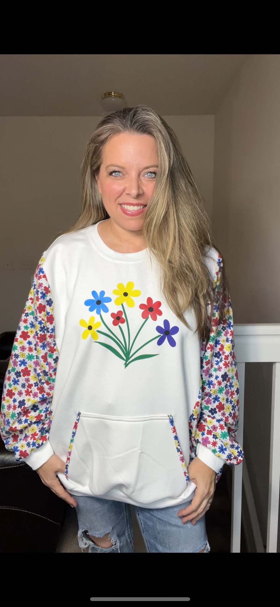 Upcycled Flowers - Women’s 2X/3X midweight sweatshirt with cotton sleeves