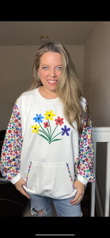 Upcycled Flowers - Women’s 2X/3X midweight sweatshirt with cotton sleeves