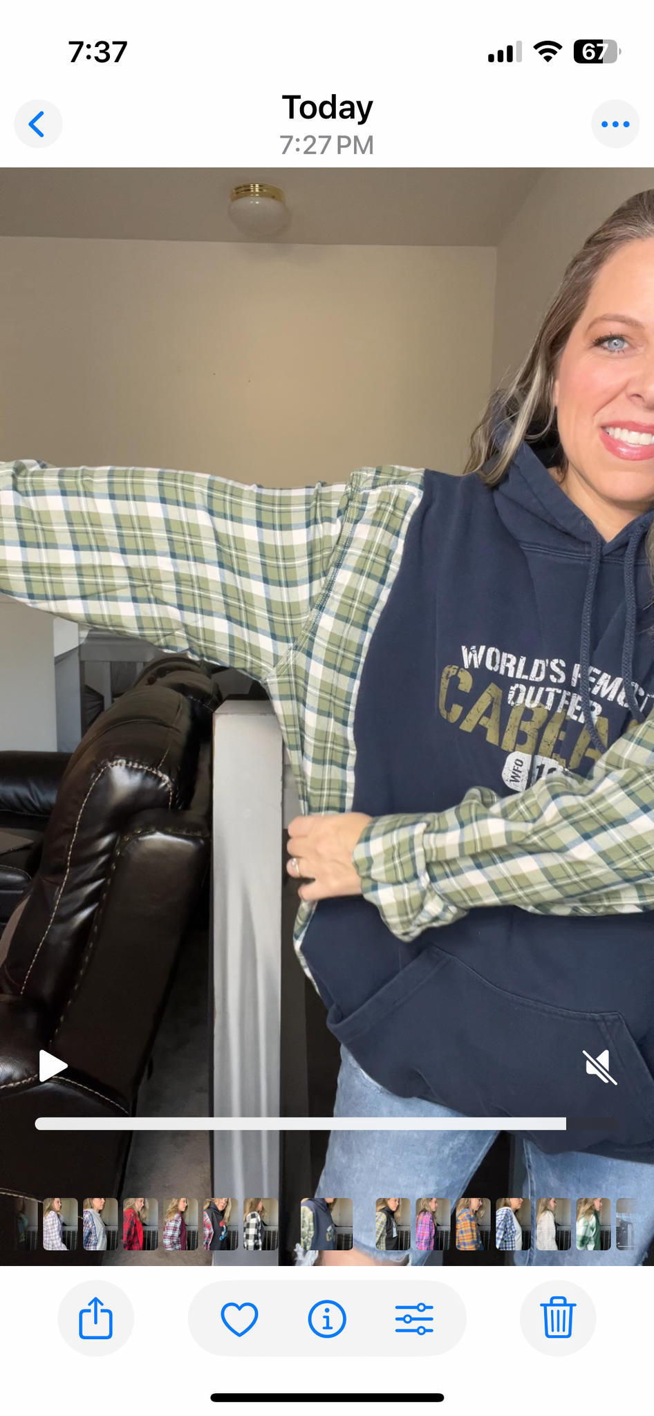 Upcycled Cabela’s – women’s 4X midweight sweatshirt with flannel sleeves